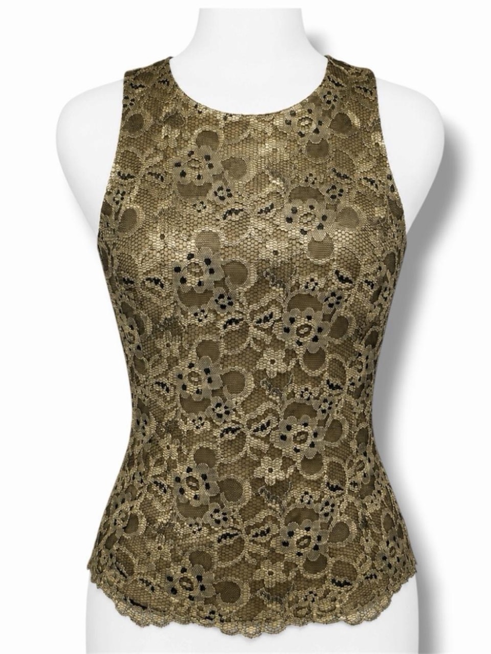 bebe Gold Metallic Brocade Lace Tank Top Y2K Racerback Zip Medium